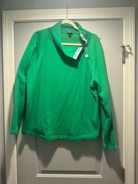 J. Crew Bright Green Funnel-Neck Pullover with Button Detail